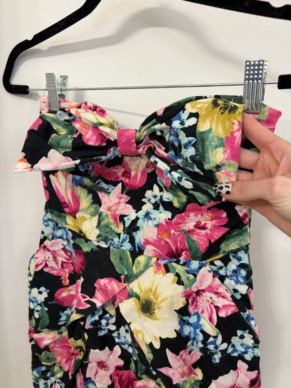 Vintage Strapless Floral Bodycon Dress‎ - Black, Pink, Yellow, Blue - Picture 4 of 8